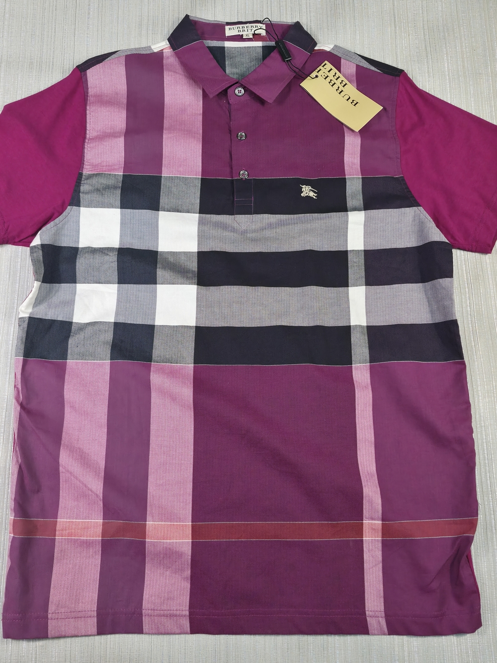 NWT Burberry Men's Magenta Check Polo Shirt NWT